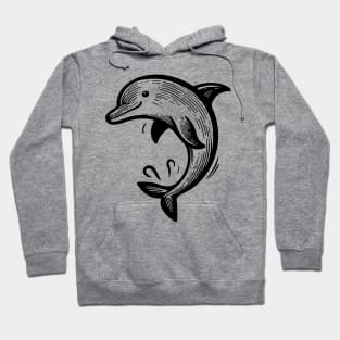 Stick Figure of a Dolphin in Black Ink Hoodie